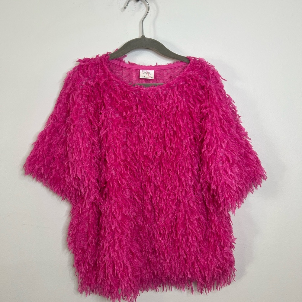Zara Girls Barbie Pink Feather Effect Top
